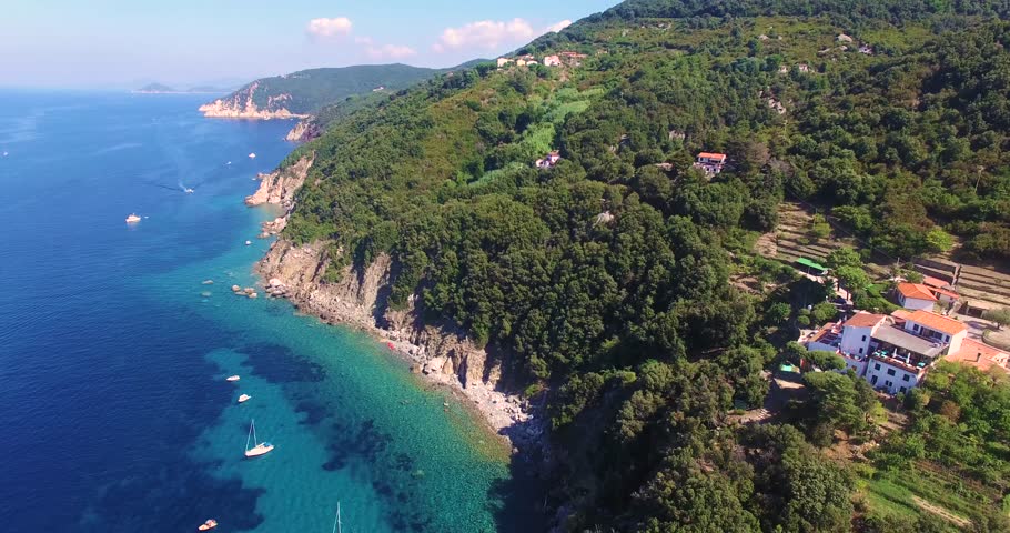 Picturesquare bird view over Sant' Andrea, Elba Italy. Magic coast for holidaylovers. 