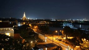 Night Traffic Seamless Loop HD 1080p Time Lapse, Wat Nongwaeng in Khonkaen City Thailand at night,
