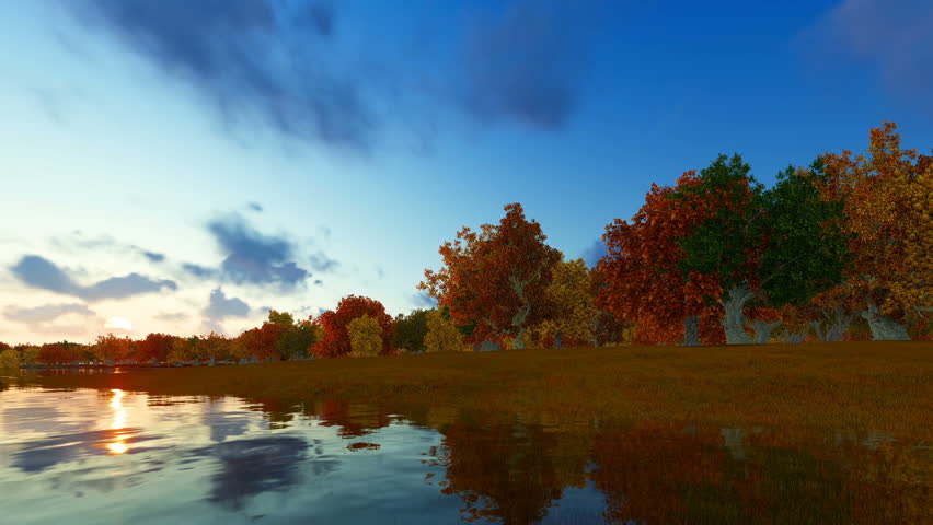 Autum forest landscape 3D render