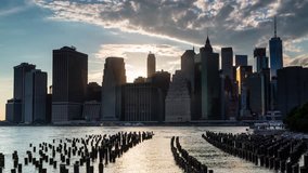 Brooklyn Bridge Park Day to Night Sunset 4K Timelapse Video