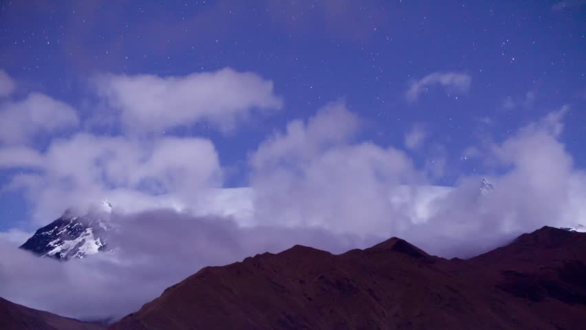 Time lapse over El Altar volcano in Ecuador by night. Clouds are moving away to