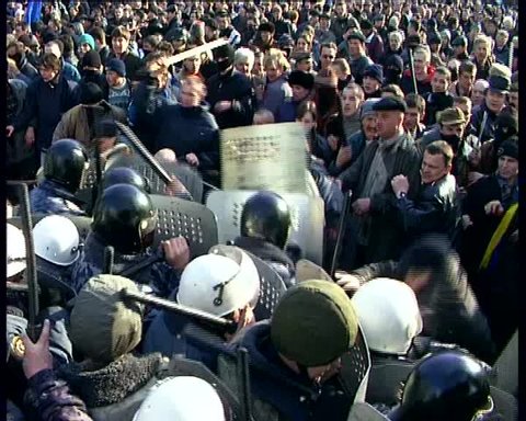 KIEV, UKRAINE - MARCH 9: Nationalist protestors clash with police on March 9, 2011 in Kiev, Ukraine.