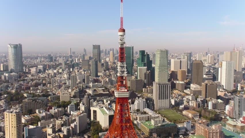 Japan Tokyo Aerial v33 Flying low backwards away from Tokyo tower with cityscape views | Shutterstock HD Video #28603627