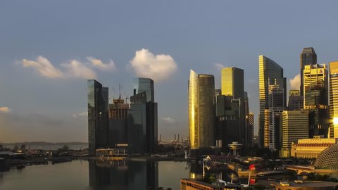 Time Lapse Singapore Skyline at Sunrise.  View to Financial and Business District 