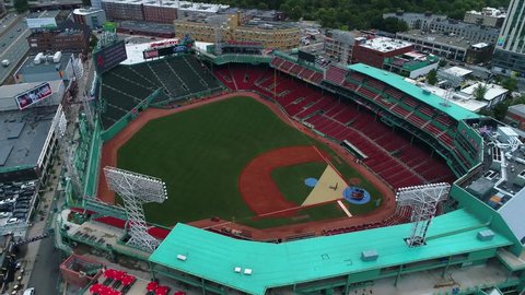 BOSTON, MA, USA - JUNE 30, 2017: Aerial drone video Fenway Park Boston Massachusetts 4k 60p