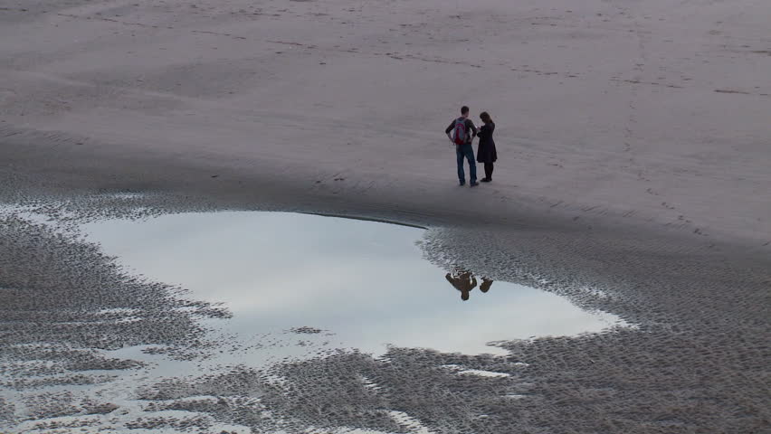 people on beach in evening light