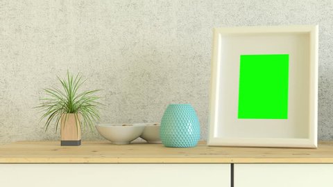  Picture frame with track green screen on table Video de stock