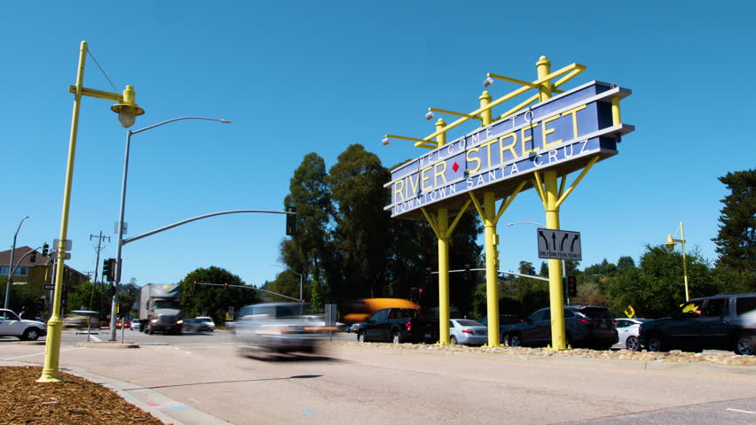 River Street Sign Santa Cruz California Traffic Time Lapse
