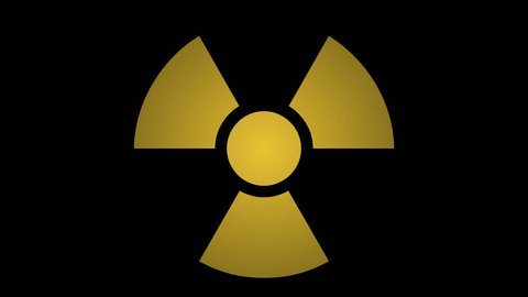 Radiation Symbol Flashing ON/OFF w/ Alpha. Graphic pictogram element of a yellow ionizing radiation warning sign blinking ON and OFF. Includes alpha channel for transparency.