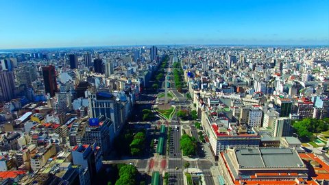 February 9th 2016: Buenos Aires aerial footage – Avenida 9 de Julio widest street in the world