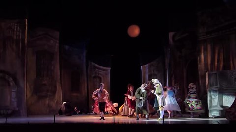 DNIPRO, UKRAINE - MAY 27, 2017: Classical opera The Barber of Seville performed by members of the Dnipro Opera and Ballet Theatre.