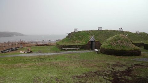The cool viking settlement in Newfoundland Canada l'anse aux meadows where North America was discovered by vikings before Christopher Columbus