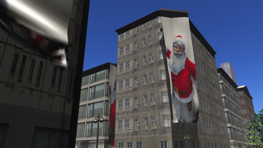 Santa banners unfurl down the side of buildings version2