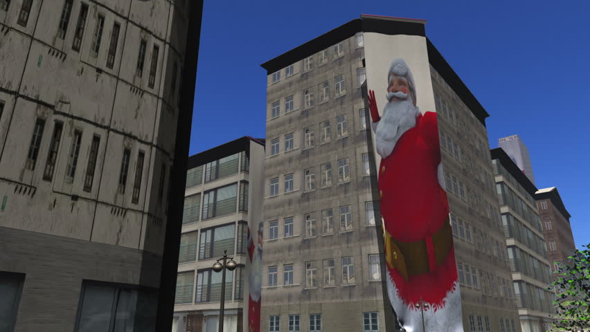 Santa banners unfurl down the side of buildings version1