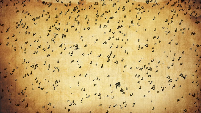 Music notes on an old paper. Seamless loop, unusual, high quality animation. Great as a backdrop for your music themed projects. FullHD, 60fps