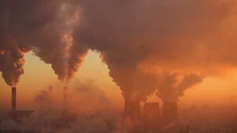 Polluting Factory at Dawn, time-lapse. Full HD 1080