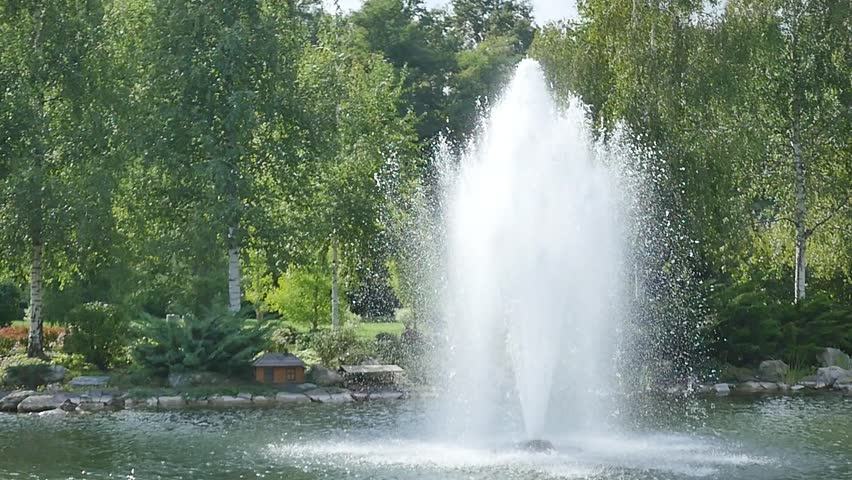 The fountain on the lake in the park.
