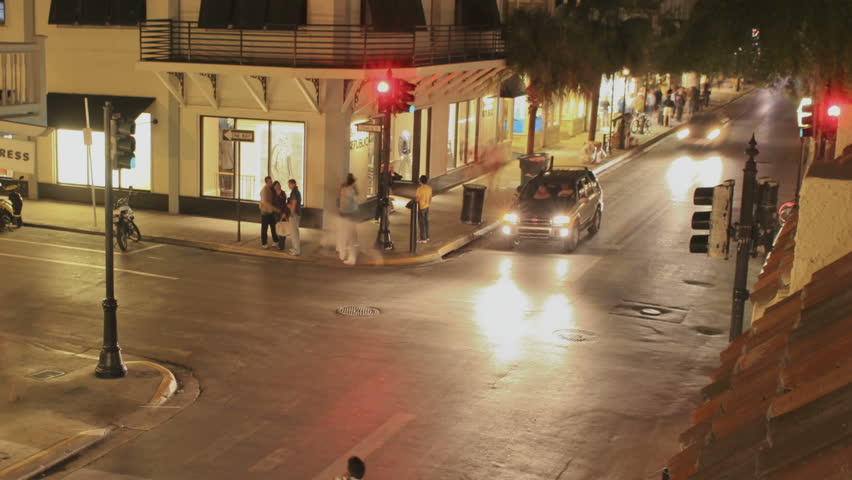 KEY WEST, FL, USA, JAN 08, 2009: Timelapse of Traffic at a crossing on Duval