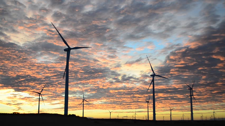 Wind turbines at sunset