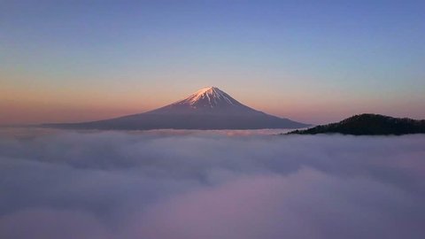 Mt.Fuji and a sea of clouds dolly drone shot