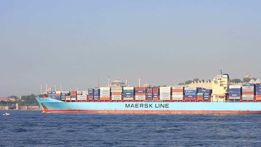 ISTANBUL - MAY 7: Container Ship, Maersk Kinloss (IMO: 9333022, UK) sails with