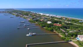 Aerial sideways footage Hutchinson Island Stuart FL
