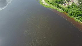 Riga lake Aerial drone top view 4K UHD video Latvia Brivdabas Muzejs