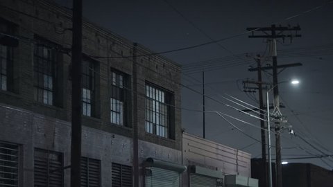 Warehouse exterior at night