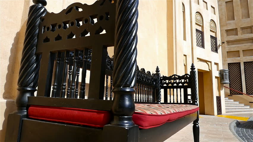 Exterior view of the Souk Madinat Dubai, United Arab Emirates. Middle eastern culture and lifestyle. 4k