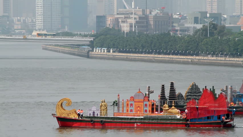 Boat Parade in Pearl River - Guangzhou(Canton), Capital of Guangdong Province,