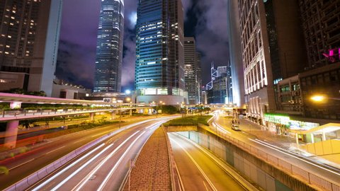 Street traffic in Hong Kong at night, hyperlapse