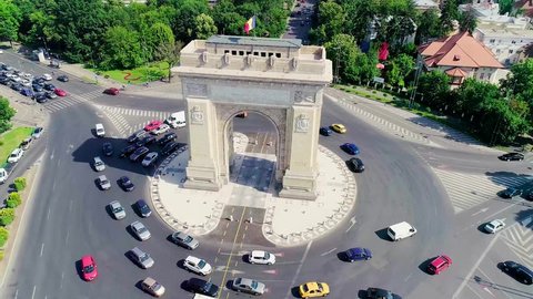 Aerial view of the Arc of Triumph in Bucharest, Romania
