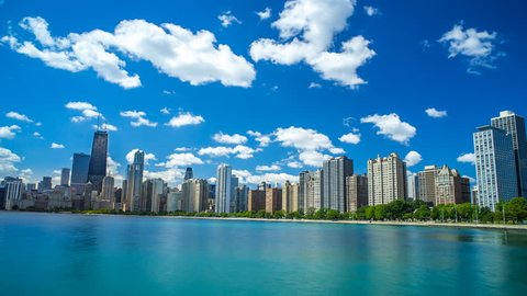 Chicago Skyline Time Lapse 4K 1080P Beach - Time lapse of clouds in Downtown Chicago and Lake Michigan