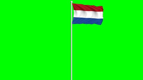 Kingdom of the Netherlands Flag Waving and Fluttering on Wind Loopable Animation Green Blue Screen Alpha Matte Channel