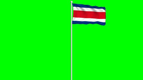 Costa Rica Flag Waving and Fluttering on Wind Loopable Animation Green Blue Screen Alpha Matte Channel