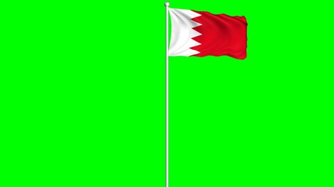 Bahrain Flag Waving and Fluttering on Wind Loopable Animation Green Blue Screen Alpha Matte Channel