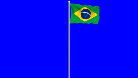 Brazil Flag Waving and Fluttering on Wind Loopable Animation Green Blue Screen Alpha Matte Channel