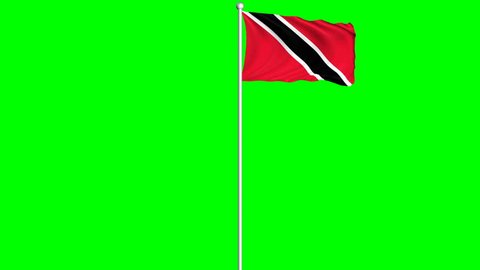 Trinidad and Tobago Flag Waving and Fluttering on Wind Loopable Animation Green Blue Screen Alpha Matte Channel
