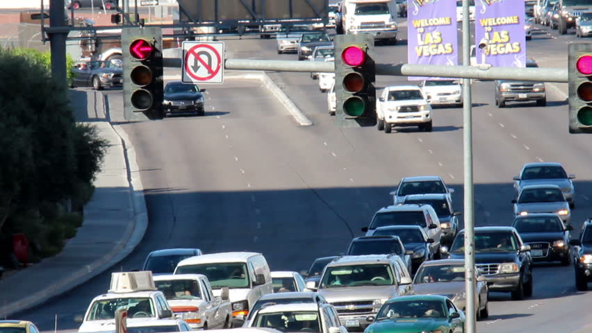 LAS VEGAS, NEVADA - October, 2012: Traffic enters Las Vegas, Nevada.