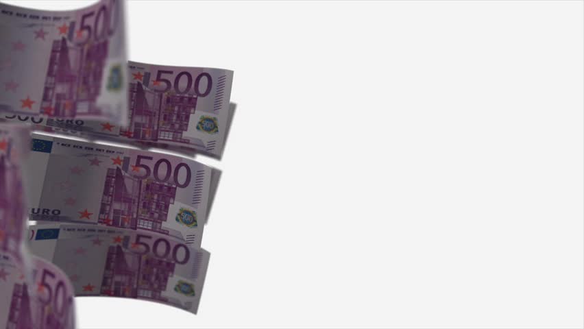 500 euro cash account on a white background with alpha channel, shallow depth of