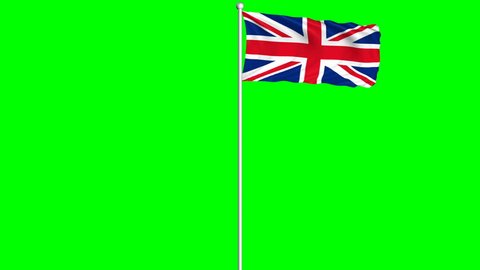 United Kingdom Flag Waving and Fluttering on Wind Loopable Animation Green Blue Screen Alpha Matte Channel