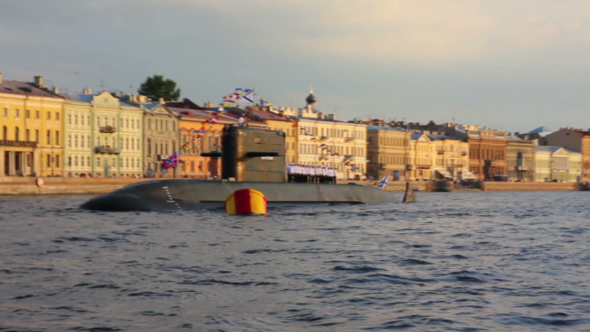 SAINT-PETERSBURG, RUSSIA - JULY 29, 2012: submarine on Neva River - day of the