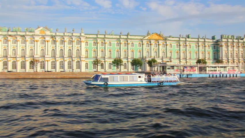 Hermitage on Neva river in St. Petersburg Russia - shooting from boat