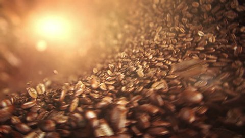 Coffee beans falling wave. High quality super slow motion coffee beans falling
