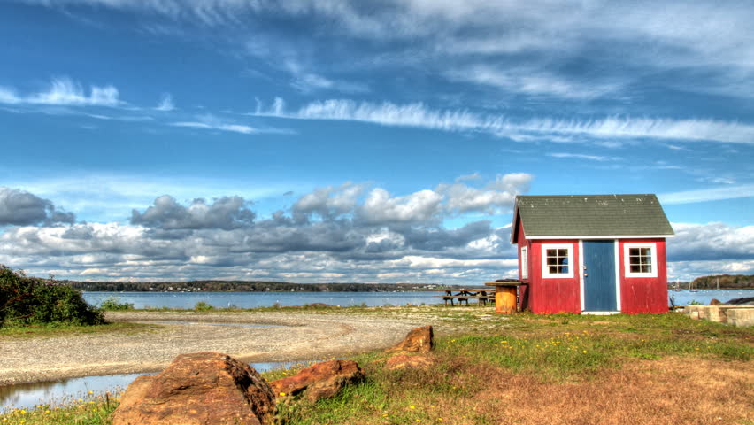 A time lapse of quaint little fish house in Harpswell, Maine.