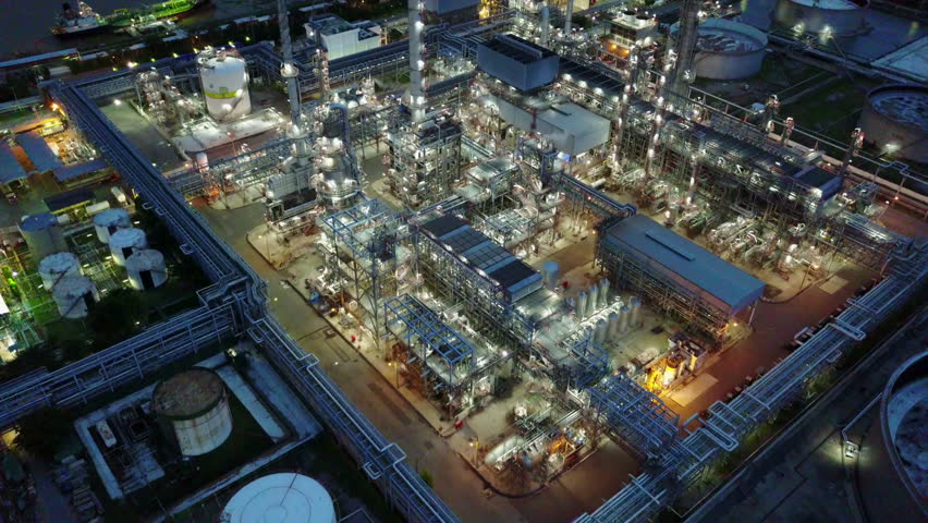 4K Night aerial shot of off oil refinery Royalty-Free Stock Footage #28825315