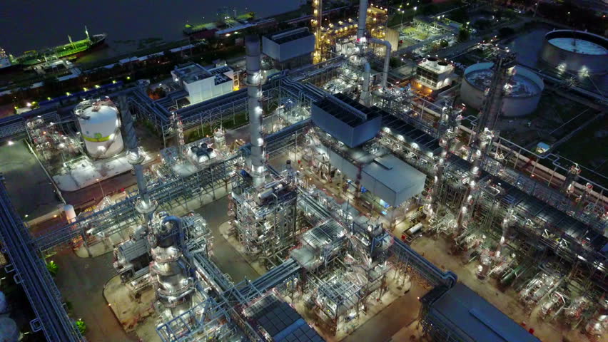 4K Night aerial shot of off oil refinery | Shutterstock HD Video #28825315