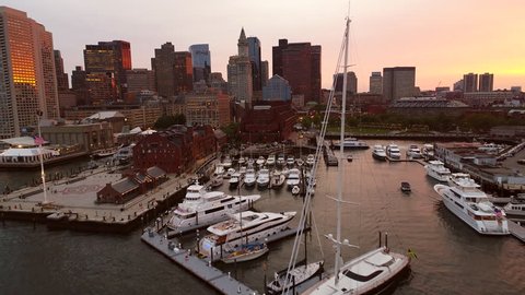 Aerial video Boston Long Wharf North 4k prores