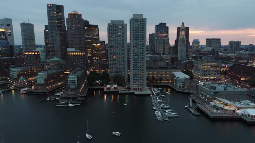 Aerial drone video tour Boston Downtown 4k 24p