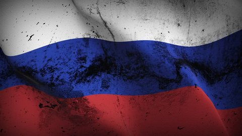 Russia grunge flag waving seamless loop. Russian loopable dirty flag with highly detailed fabric texture.